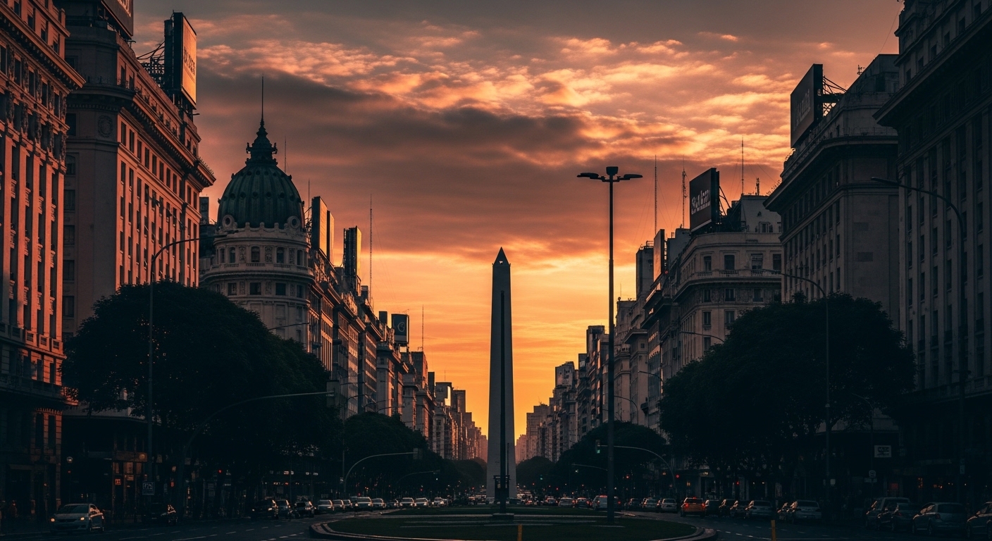 Buenos Aires Avenida 9 de Julio al atardecer con el Obelisco